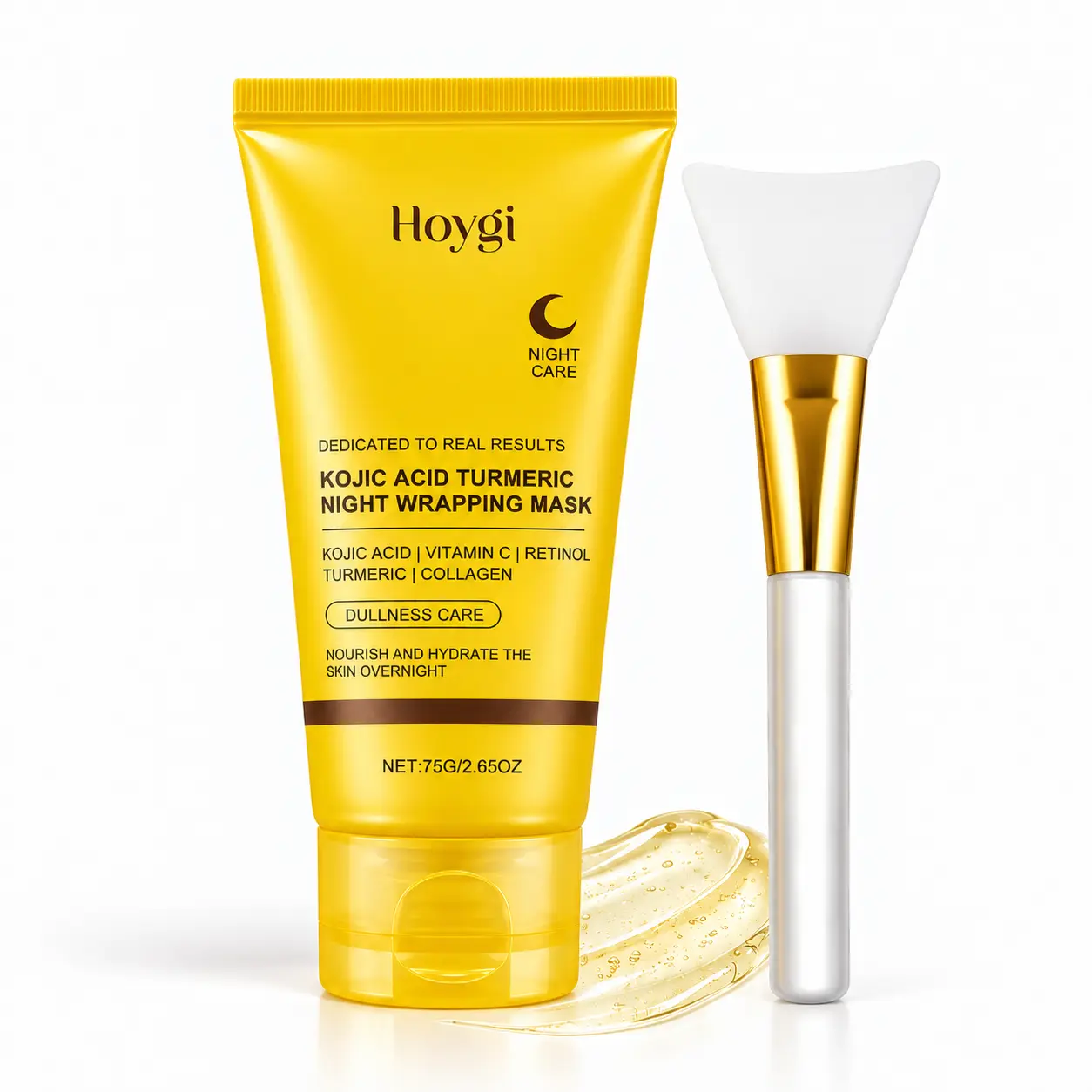 Kojic Acid Turmeric Collagen Rejuvenating Overnight Peel-Off Facial Mask with Silicone Brush, Unisex Skincare for Hydrate, Skin Repair, Smooth Skin, Plump Complexion, Brighter Tone, Night Routine