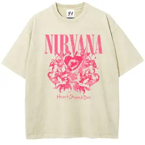 Nirvana Heart Shaped Box Vintage Washed Oversized T-Shirt, 90s Grunge Rock Aesthetic, Pink Graphic Tee, Streetwear, Unisex Cotton Shirt