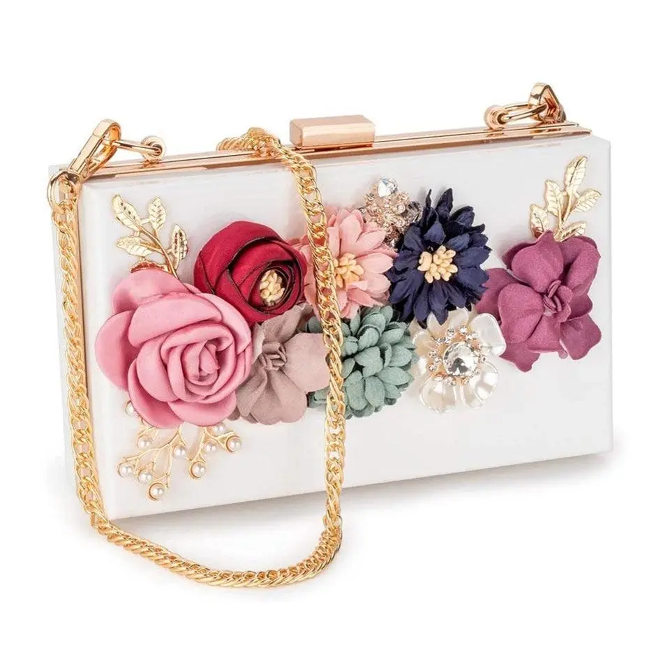 Acrylic Flower Clutch - Unique Design with Colorful Flower Accents, Ideal for Everyday Use