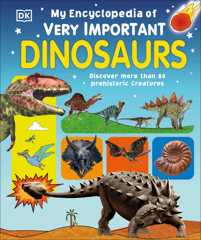 Used Hardcover Book - My Encyclopedia of Very Important Dinosaurs: Discover Over 80 Species of Prehistoric Creatures by DK, English, with Foil Accents & Ribbon Bookmark, Ideal for 5-9 Year Olds (Educational School & Office Stationery Supply), Kids Ages 5+