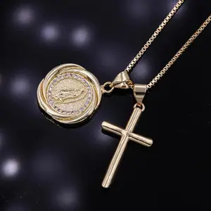 Women’s Virgin Mary Cross Pendant Necklace With Zircon Simple Elegant Fashion Jewelry For Daily And Religious Wear