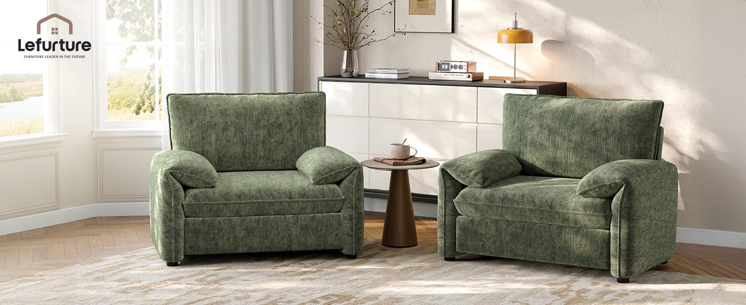 【BackToSchool】ONBRILL Oversized Accent Chair, 41 Inch Chenille Fabric Armchair, Comfy Single Sofa Chair with Padded Arms, Pocket Spring Cushion, Modern Reading Chair for Living Room, Bedroom Furniture BackToSchool