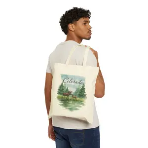 Colorado Watercolor Elk Tote Bag | Mountain Forest Scenic Canvas Tote