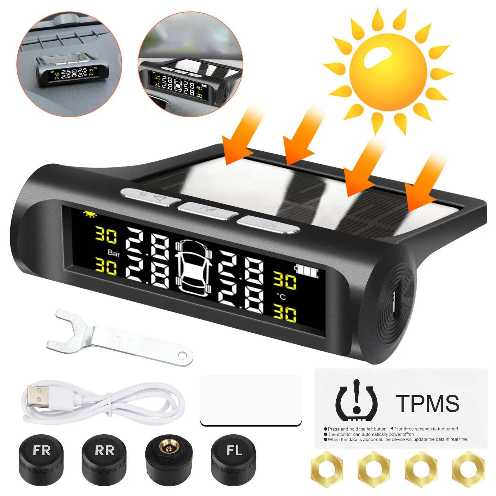 Dazone Wireless Car Solar Tire Pressure Monitor System with 4 External Sensors