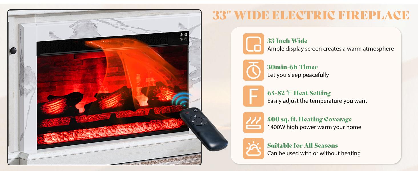 【Ships in 2 Boxes】AMERLIFE 70" Farmhouse Heavy Fireplace TV Stand with 33" Electric Fireplace, for 80" TVs up, Media Entertainment Center with Diamond Door, TV Console Storage Cabinet for Living Room