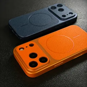 Luxury Instantly Transformed 17 ProMax Phone Case Lychee-textured Business Artificial PU Leather Case Compatible with iPhone 17 16 Pro Max 17Pro Cases Shockproof Full Camera Protection Ai Button Soft Bumper Magnetic Wireless Charging Men Women Phone Cover