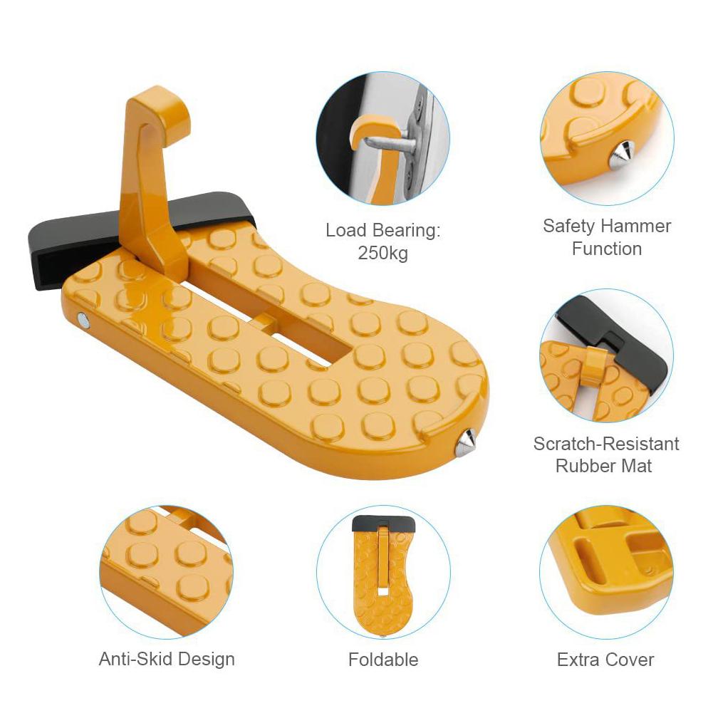 2 Pack Car Door Step with Glass Breaker Safety Hammer & Roof Rack Access,Foldable Roof Rack Door Step - Fits Most Car, SUV and Truck, Max Load 400 lbs