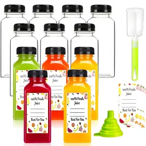 12 pcs Juice Bottles with Caps, 12oz Plastic Reusable Juice Containers with Tamper Proof Lids Black, Clear Bottles for Juicing, Milk, Smoothie, Drinking, and Other Beverages Christmas Gifts Reusable Plastic Leak Proof Juice Bottles Airtight Drink Bottles