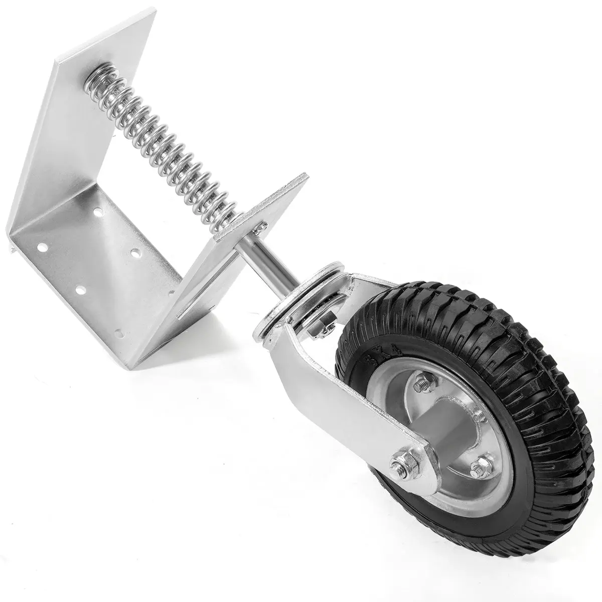 Stark USA Universal 8in Spring-Loaded Gate Wheel Caster - 8x2 Flat-Free Tire, 360-Degree Swivel Mount, 200lbs Capacity, Steel Frame, Powder Coated Mounting Bracket, Heavy Duty for Uneven Terrain Heavy Gates
