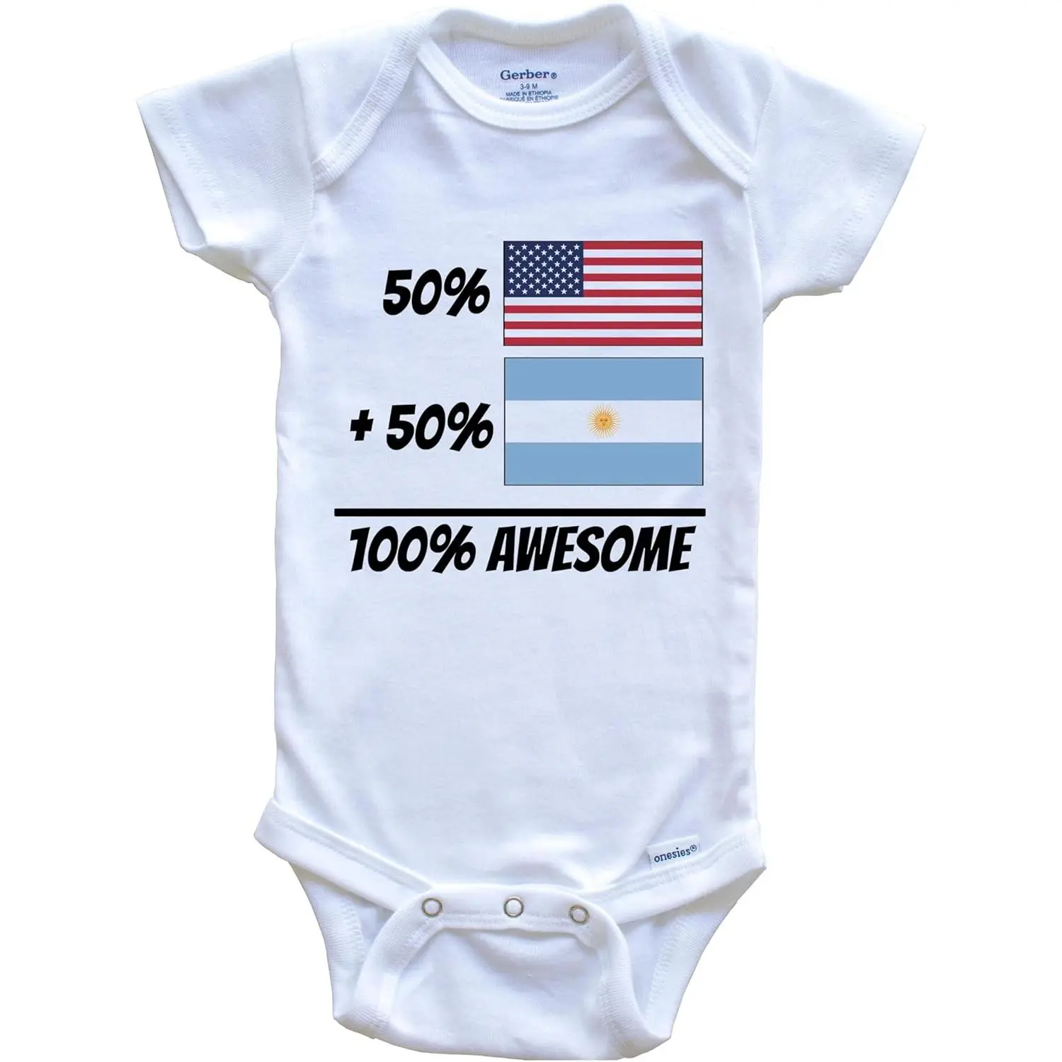 50% American Plus 50% Argentinian Equals 100% Awesome Cute Argentina Flag One Piece Baby Bodysuit