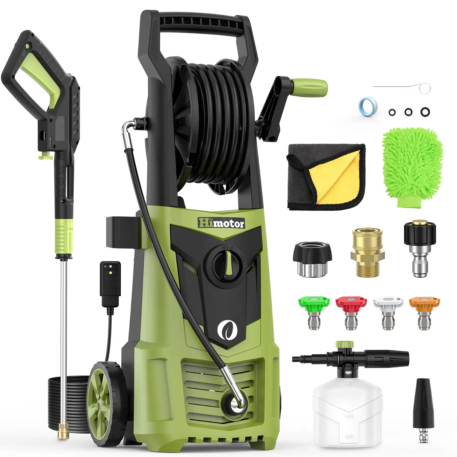 Himotor Electric Pressure Washer - Max 1400W 2.8GPM with Nozzle Set, Power Washer with Hose Reel, Foam Cannon Included, Car Wash Machine with Wash Mit