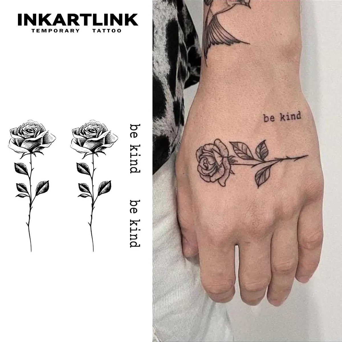 INKARTLINK Tattoo Tech Temporary Tattoo Kit, 2 Sheets Semi-Permanent Realistic Waterproof Matte Designs, Rose Adult Art, Lasts 1-2 Weeks, No Adhesive/Reflection, For Men & Women, Ideal for Swimming, Parties, Waterproof Matte Tattoo