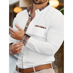 Men's Classic Plaid Long Sleeve Shirt with Chest Pocket - Black & White Retro Design, Button-Up Collar, Lightweight Polyester for Spring and Fall joaquin  torres  muscle  tank Cotton Menswear Top Stretch