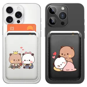 Hand Drawn Love Bears Magnetic Mobile Wallet with Stand Function, MagSafe PU Leather Card Holder with Magnetic Attach, 1 Slot Fits 3 Cards, Compatible with iPhone 12-16 and MagSafe Cases