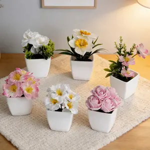 Fake Plants,6 Pack Small Fake Plants Mini Potted Artificial Flower Greenery Plastic Green Grass Plants for Indoor Outdoor,Mini Faux Plant for Shelve Desk Table Farmhouse Bathroom Shelf Decor