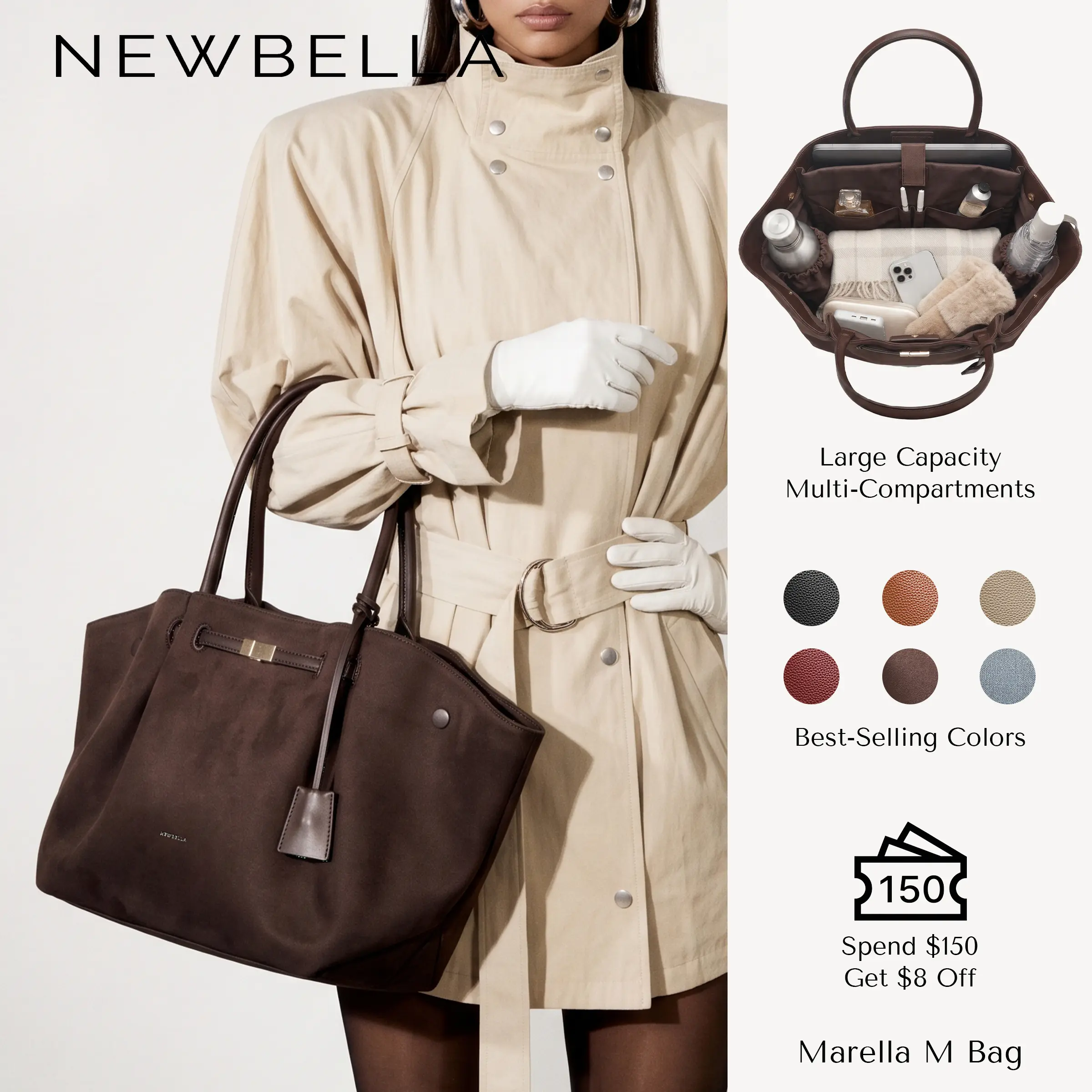 NEWBELLA Marella M Collapsible PU Leather Tote Bag with Magnetic Closure and Luggage Sleeve for Work and Travel #sohoch Pu Leather Bags High Quality Bag,outdoorfun,Fall Bag Gift for Women,Black Friday,Friendsgiving,Christmas Gift