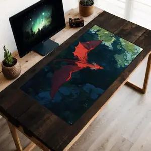 [Sale up to 50%] [Free Ship] Dragon Flight Desk Mat, Red Dragon Desk Pad, View From Above Desk Topper, Wyvern Mousepad, MTG Play Mat, Legendary Creature, Medieval, Gift