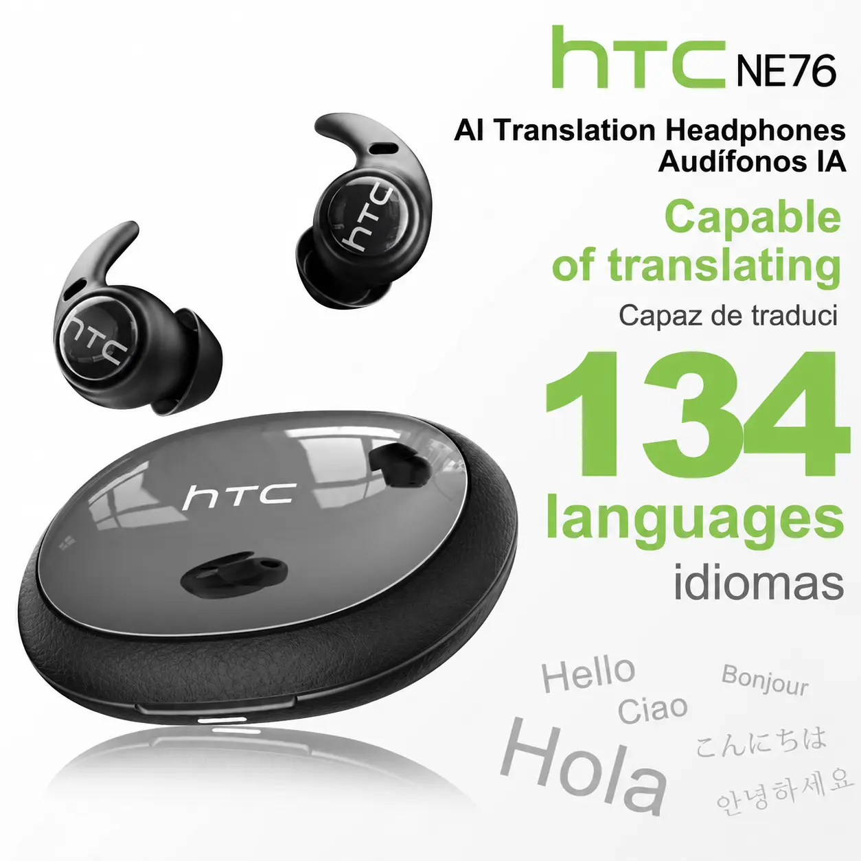 HTC NE76 Translator Mini Invisible Flathead Sleep Noise Cancelling Wireless Earbuds, No Ear Pressure for Side Sleepers, 135 Language Translation, Bluetooth 6.0, Compatible with iPhone & Android