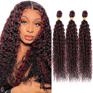 8 10 12 inch Burgundy P1B/99J Jerry Curly Human Hair Bundles Wine Red 12A Unprocessed Quick Weave for Black Women Soft Sewn In with Double Weft