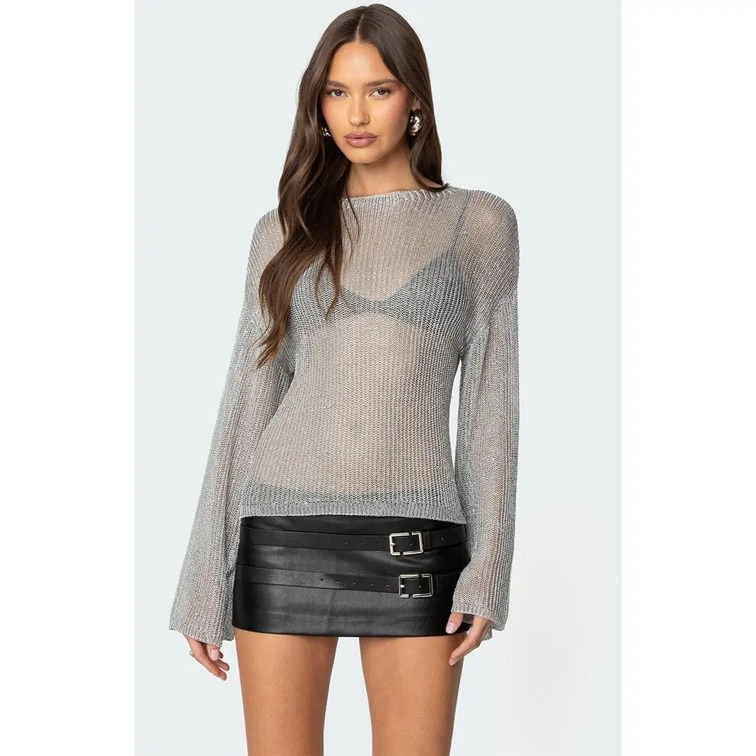 Edikted Women's Drop Shoulder Sheer Knit Sweater Edikted Women's Drop Shoulder Sheer Knit Sweater