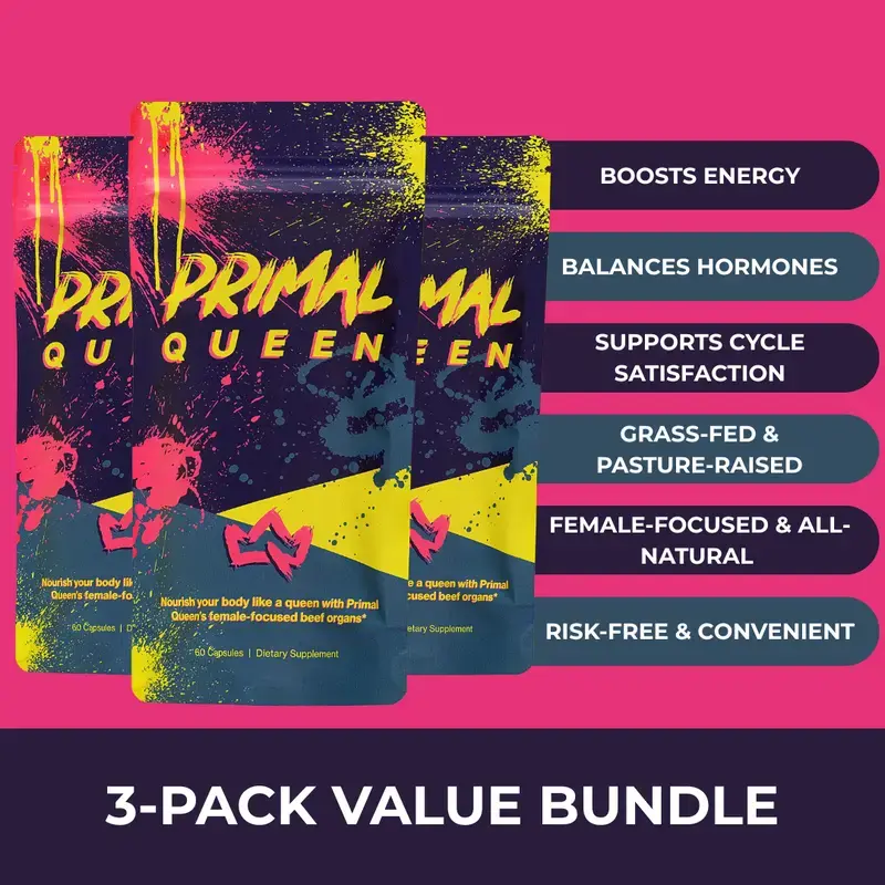[3-Pack Bundle] Primal Queen Daily Wellness Supplement for Women - Grass-Fed, Natural Energy Support