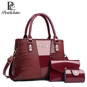 Port&Lotus Crocodile-Embossed Handbag 3-Piece Set for Women, Chic Top Handle Satchel with Matching Wallet & Card Holder, Spacious Crossbody Shoulder Bag for Work Travel