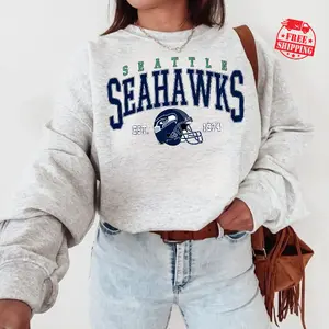 [Sale up to 50%] [Free Ship] Vintage Seattle Seahawks Football Sweatshirt, Retro NFL Sweater