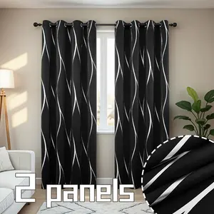 2-Pack Vertical Wave Gold Foil Blackout Curtains, Double-Sided Same Color, Grommet Top with Rings Included, Machine Washable for Living Room, Bedroom, Dining Room, Kitchen.