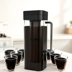 KitchenPrima SlimFit 64oz Cold Brew Coffee Maker, Leakproof and fits for fridge door, Ergonomic Handle - BPA-Free Plastic with filter, Large 2L capacity, Black (1), Iced Tea Pitcher, Fruit Infused Filter Pitcher