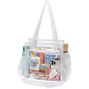 PACKISM Clear Tote Bag for Women, Stadium Approved PVC Bag with Detachable Strap, Large Capacity Transparent Bag for Work, Concerts & Events – Spacious Main Compartment, Zipper Front Pocket & Side Mesh