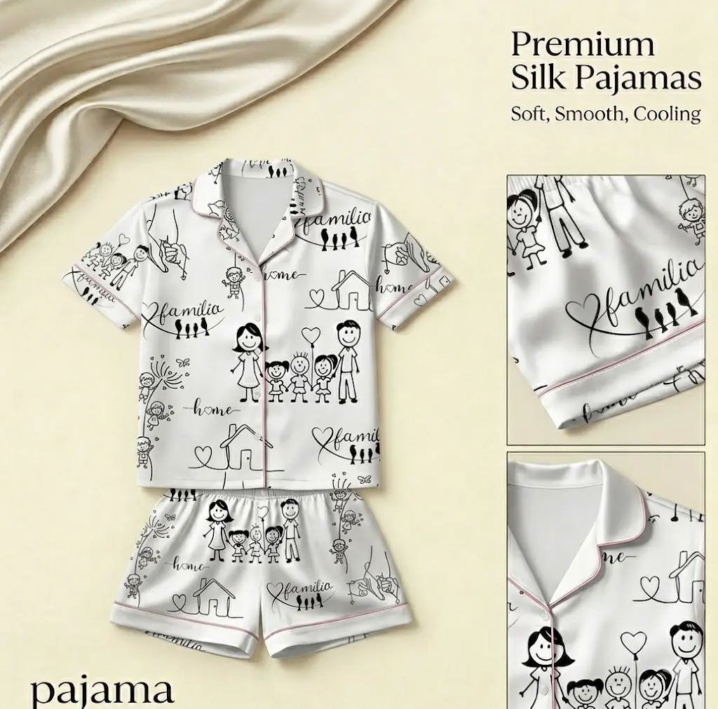 Family Matching Silk Pajama Set, Soft Cooling Satin Sleepwear, Mommy Daddy Kids Matching PJs, Family Gift