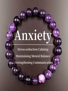 1pc Amethyst Anxiety Bracelet - Handmade, Stress-Relief Charm with 'Anxiety' Engraving, Engraved Message, Perfect Gift for Men & Women, Everyday Clothing Accessory, Maintaining Mental Balance