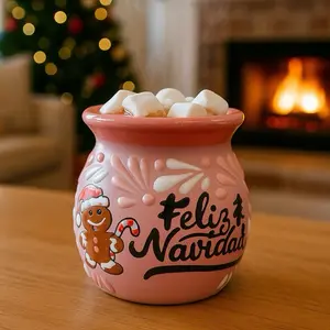 Talavera Pink Christmas Mug – Lead Free – “Feliz Navidad” Gingerbread Mug