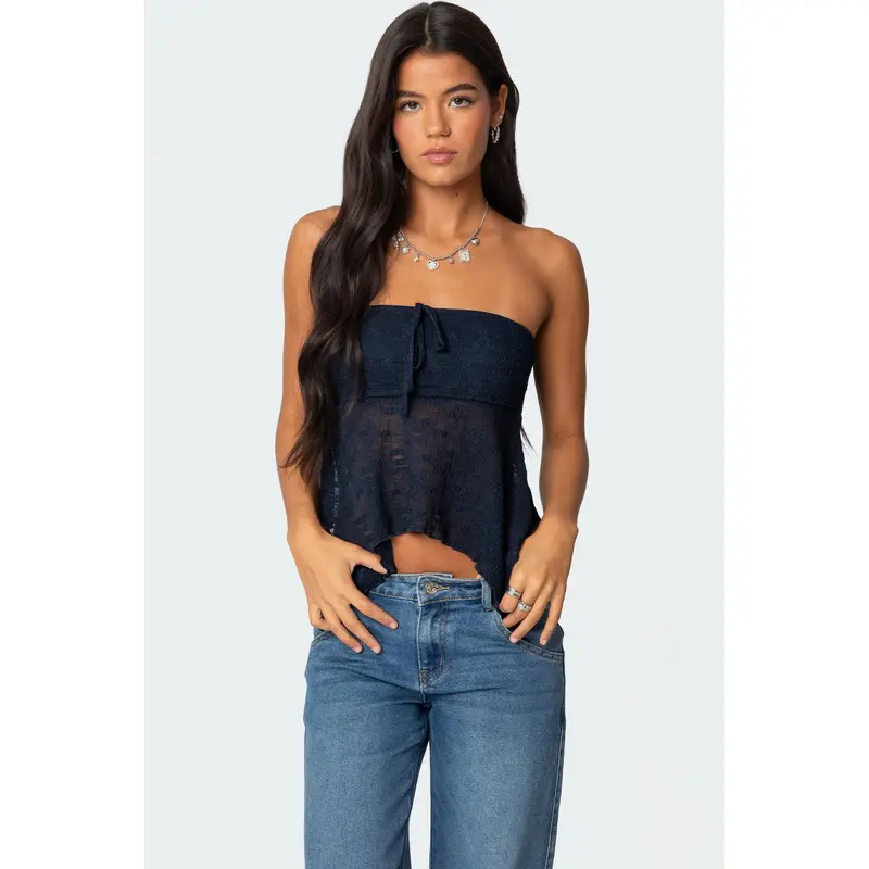 Embroidered Sheer Strapless Top