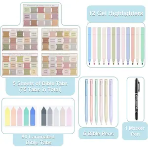 1Set Bible Journaling Kit for Women & Men Including 12 Morandi Highlighters, 6 Premium Pens, Laminated Tabs & Sticky Notes Perfect for Note-taking school supply transparent sticky note Colored Sticky Notes with Index office stationary journal cute tip