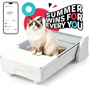Meowant SC03 X-Large Open Top Automatic Litter Box for Multi Cats - Dual Rake, Anti-Pinch, Odor Control, Easy Clean, App Control, Clumping Litter Compatible, White (SummerVibes Pet Supplies)