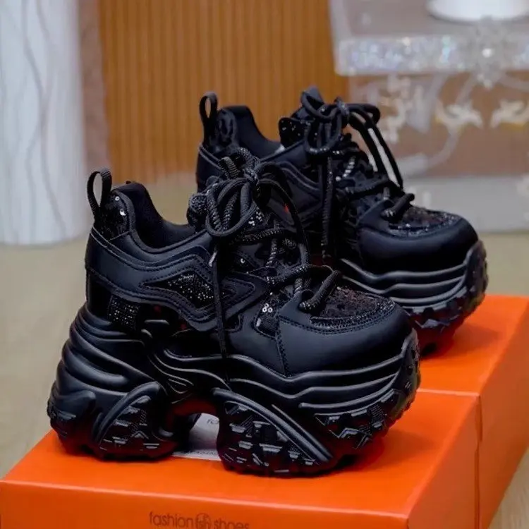 Women's Chunky Dad Sneakers, Breathable Retro Trainer with 9cm Height-Increasing Thick Platform Sole Footwear