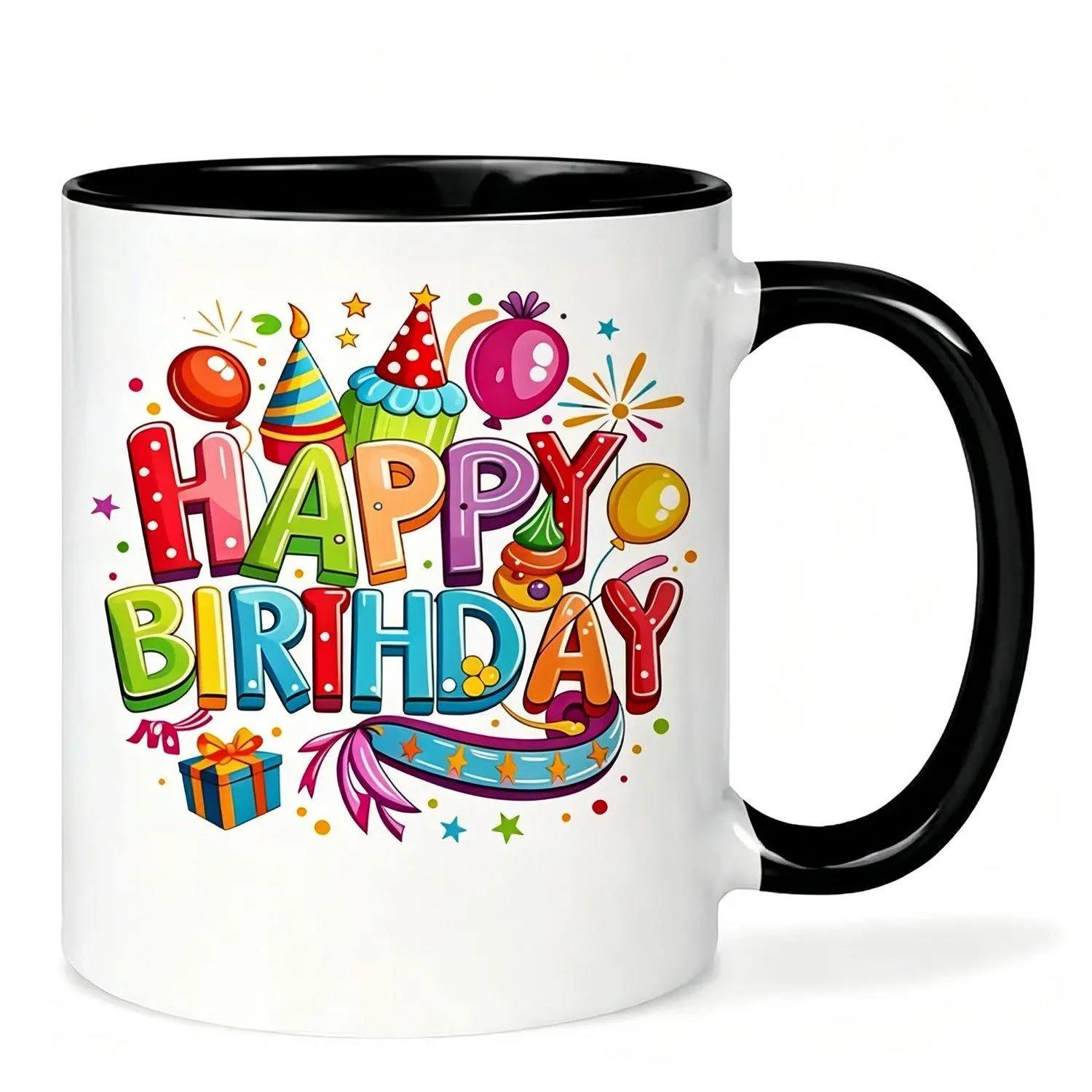 Birthday Mug Ceramic Cup with Balloon & Cupcake Gift Box Suitable for Birthdays Parties Reusable Coffee Tea for Hot/Cold Drinks Contact for Party Events Gift for Family