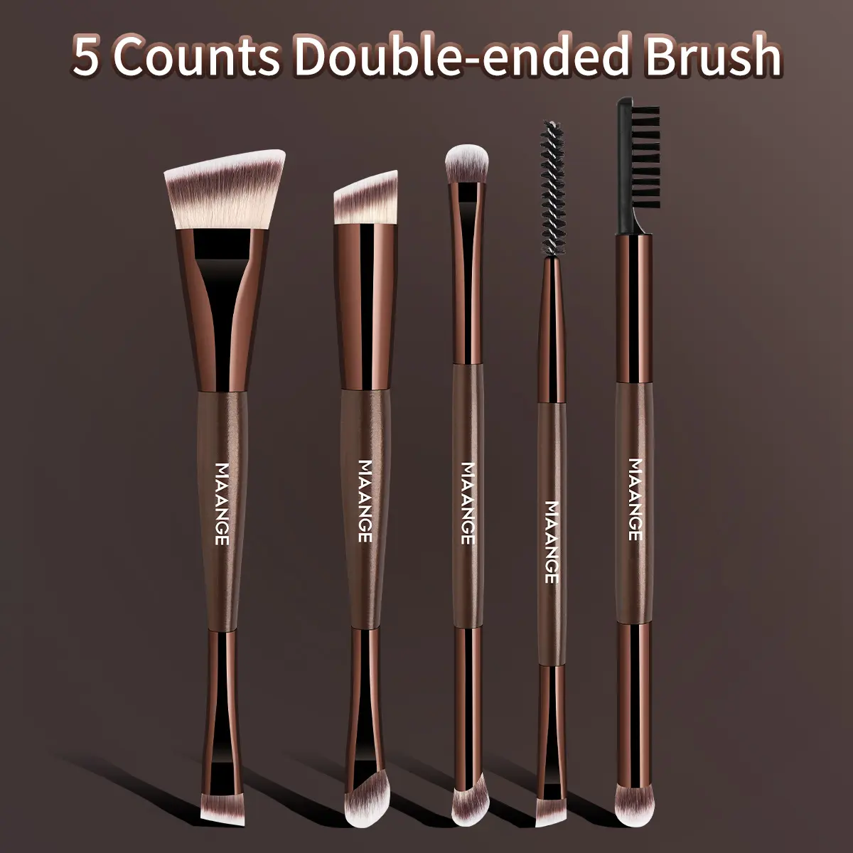 MAANGE 5pcs Professional Double-ended Makeup Brushes Set, Foundation Brush Eyeshadow Brush Eyebrow Brush Eyeliner Brush Eyelash Brush Nose Shadow Brush Blending Brush, Essential Beauty Tools, Makeup Accessories Gifts for Friends