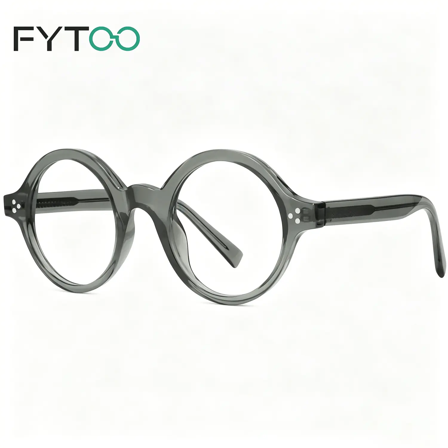 FYTOO Round Acetate Glasses, Retro Statement Frame in Transparent Grey, Lightweight Fashion Eyewear with Replaceable Lenses, Statement Frame Glasses, Smooth, Sturdy, Polycarbonate, Minimalist Retro Statement