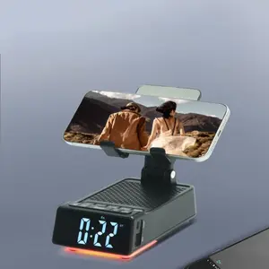 Portable Phone Holder with Wireless Speaker, Portable Mobile Phone Stand with Clock Function, Non-slip Base Phone Holder for Indoor & Outdoor
