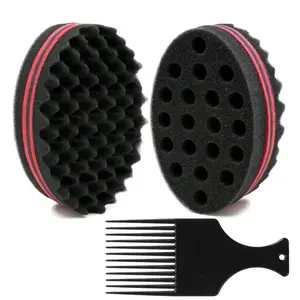 Big Holes Barber Hair Brush Sponge Dreads Locking Twist Afro Curl Coil Wave Hair Care Tool, 2 Pcs with 1 Pc Hair Pick