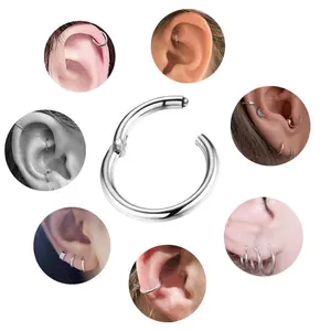 OUFER BODY JEWELRY 16G 316L Stainless Steel Hinged Segment Hoop, Unisex Nose/Septum/Cartilage Piercing Jewelry with Easy Removal for Daily Wear, Hoop Jewelry