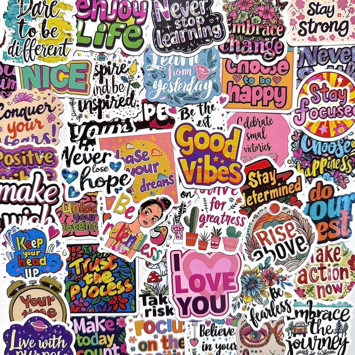 50-Piece Vinyl Positive Quote Sticker Pack, Motivational Affirmation Meme Stickers for DIY Scrapbooking & Stamping (Toys & Hobbies)