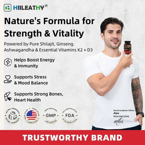 HIILEATHY Shilajit Pro Max - 60 Capsules with K2 D3 Fulvic Acid & Electrolytes for Energy Muscle Recovery Joint Support Made in USA