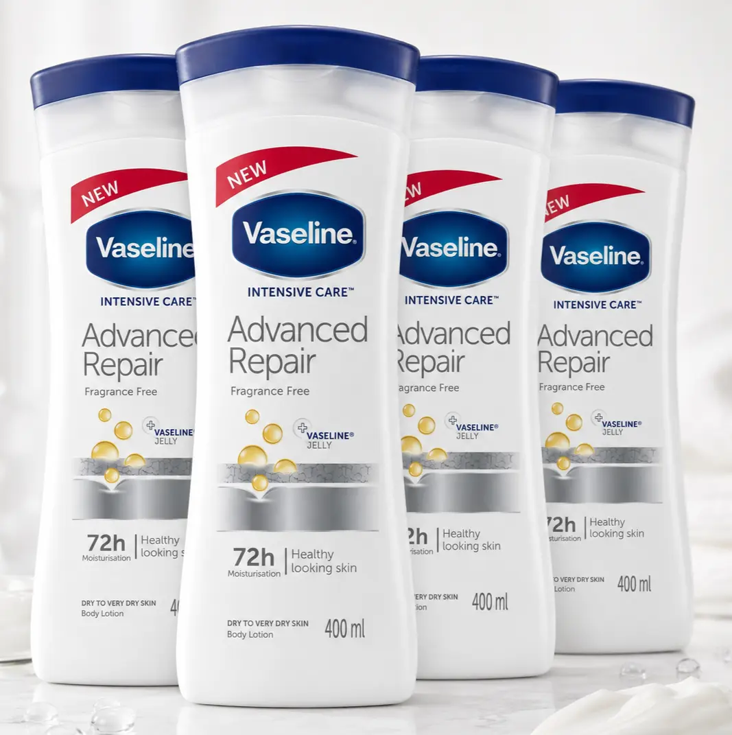 Vaseline Intensive Care Advanced Repair Body Lotion, Fragrance-Free Daily Moisturizer to Restore Dry & Sensitive Skin, 72-Hour Hydration, 400ml / 13.5oz Multipack, Body Care, Gentle, Hydrating