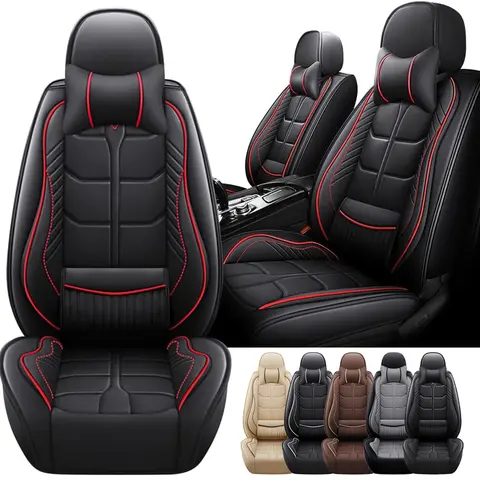 Universal Full Coverage Leather Car Seat Covers with Headrest Pillows - Front & Rear Full Set, Automotive Interior Protector for Nissan, Honda, Toyota, Hyundai SUVs & Small Pick-up Trucks