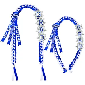 63" Graduation Ribbon Lei Necklace Class of 2026, Handmade Double Braided Money Lei with Tassel