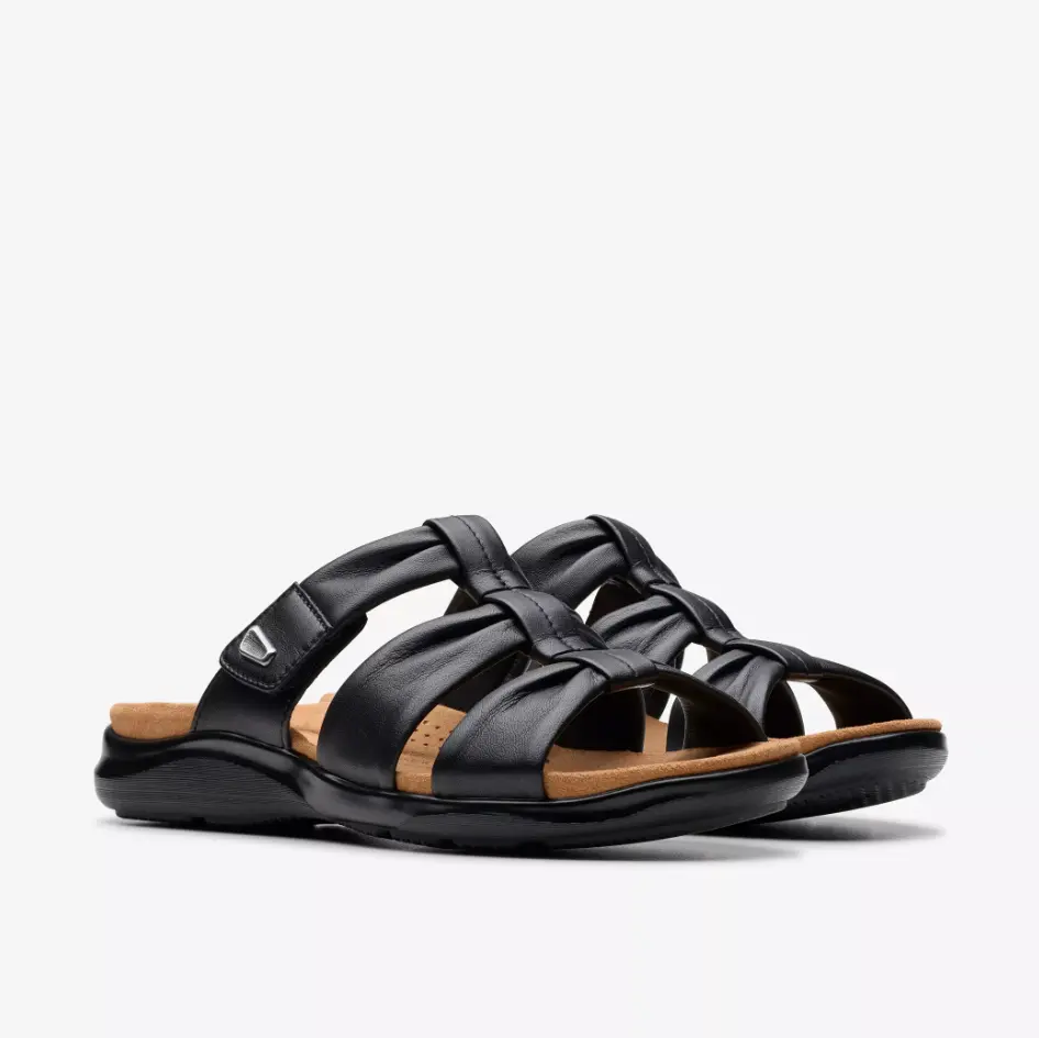 Women’s Clarks Kitly Slide Flat Sandals – Soft Leather, Contour Cushion Footbed