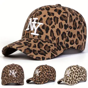A Women'S NY Leopard Print Baseball Cap, Stylish And Adjustable for Outdoor Use, Perfect for During Casual Outings in Spring And Autumn, Ideal for Travel And Beach Vacations